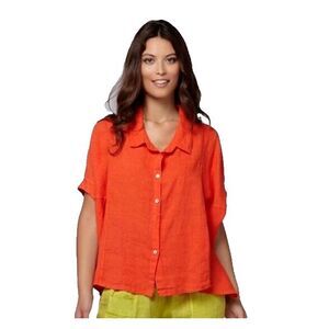 Inizio Made in Italy Womens Button Up Shirt Linen Cap Sleeve Size Med 100% Linen